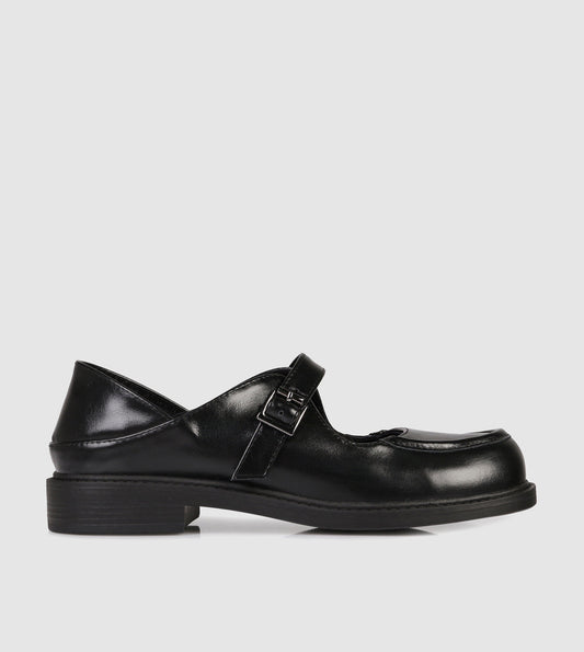 Black Leather Mary Jane
