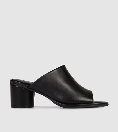 Black Leather Open Toe Heel