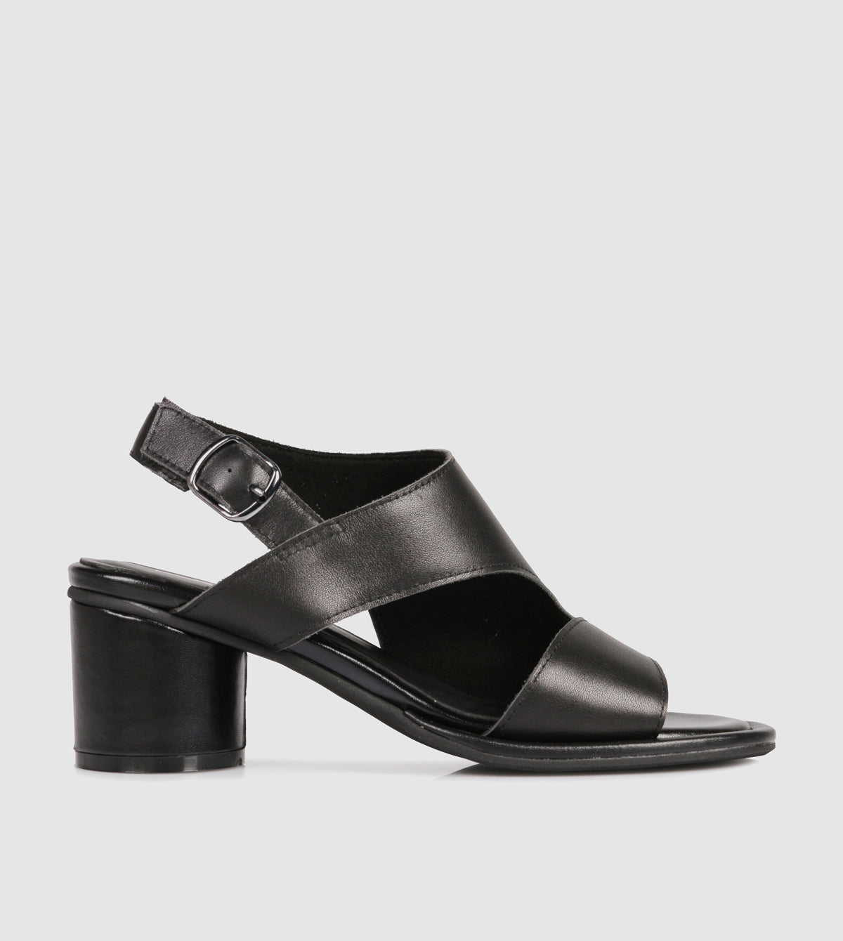 Black Leather Block Heel